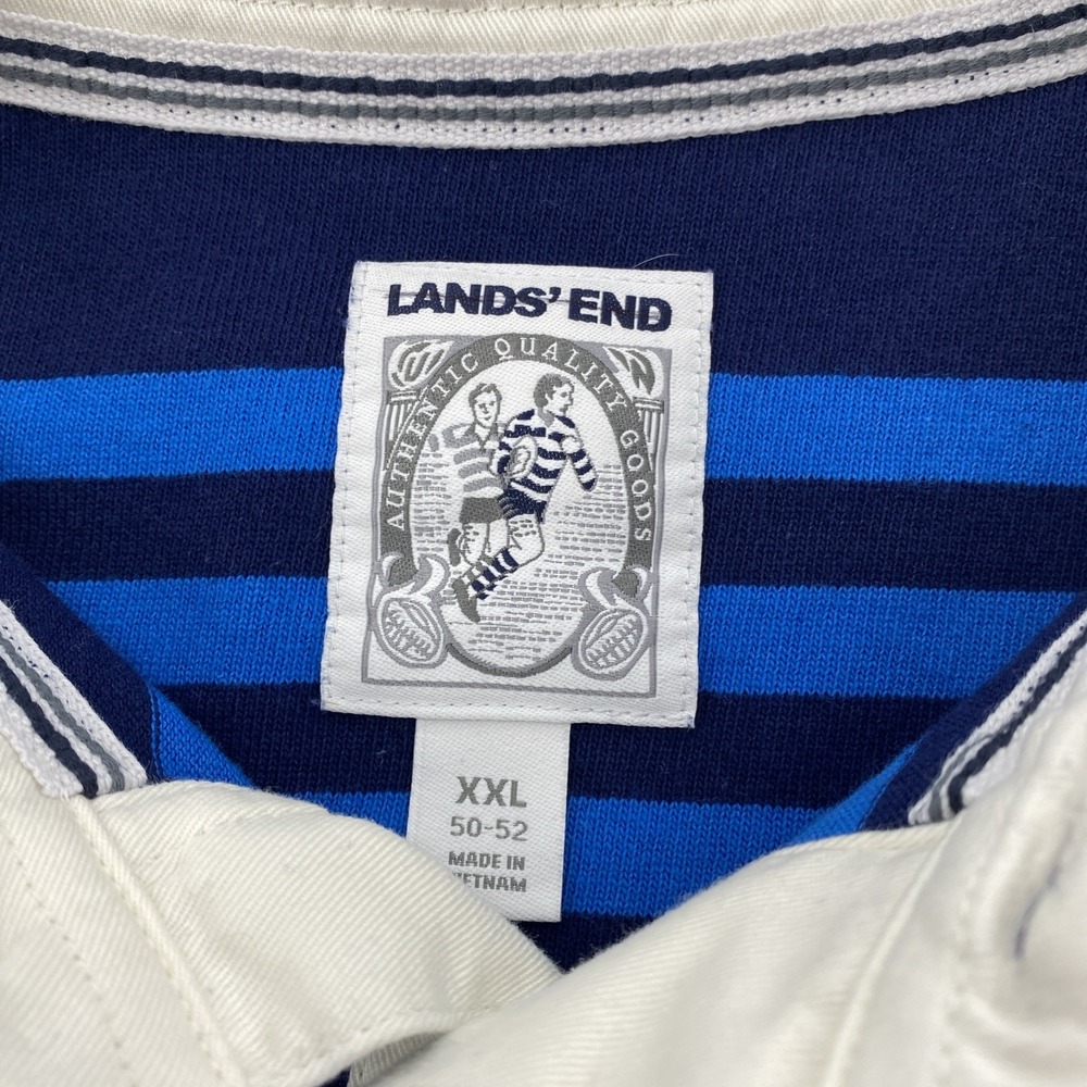 Lands End Rugby Shirt Mens XXL Blue Striped Preppy Ivy Classic Casual 2XL - Picture 4 of 11
